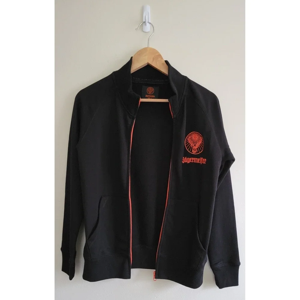Jagermeister Womens Black Zip Up Logo Sweatshirt German Liquor Sz S Hipster Y2K
